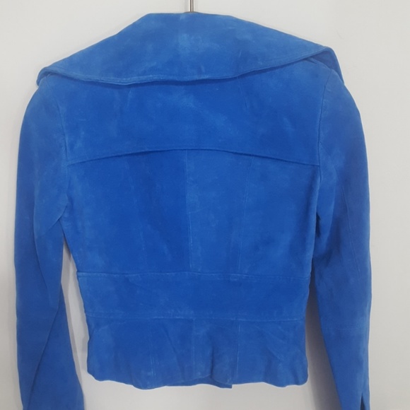 Vintage French Blue leather Suede moto jacket XS - Picture 4 of 4